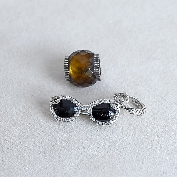 Brighton 2 PC Charms Sunglasses Dangle Rhinestone Brown Spacer Bead Set Charm - Picture 4 of 5